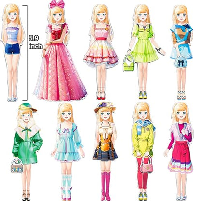 Magnetic Dress Up Paper Doll,Magnet Princess Dress Up Dolls for Girls Ages 4-7 Kids,Travel Activities Road Trip Car Ride Interactive Learning Created Imagine Set Birthday Gift - color: A Set