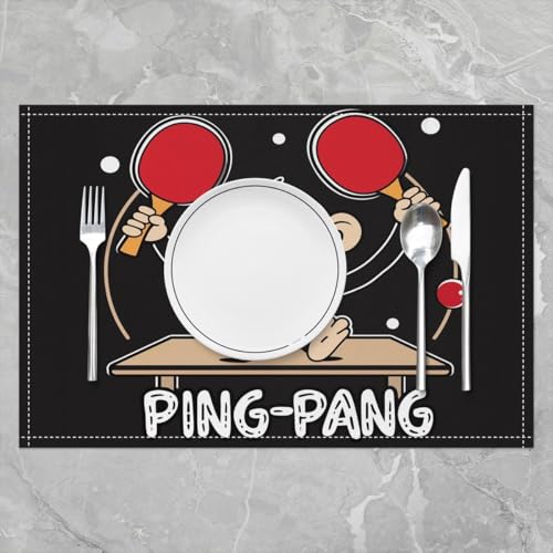 Erosebridal Cute Ping-Pong 12x18 Inch Placemats Set of 4, Kawaii Monkey Zoo Place Mat for Kids Boys Girls, Ball Sport Games Oil Proof for Dining Kitchen Table, Black White Animal Table Mats - color: Black Red