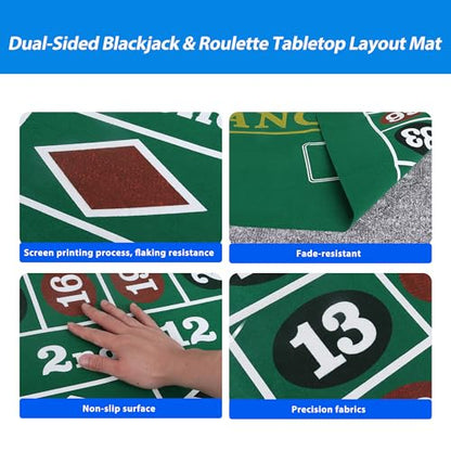 GSE Games & Sports Expert 36" x 72" Double-Sided Casino Layout Felt, Las Vegas Style Tabletop Mat for Parties, Home Entertainment, Poker Game Night - style: Blackjack&Roulette
