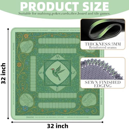 ARELUX Neoprene Mahjong Mat with Carrying Bag 32"x32" No Creases Rolled Shipping American Mahjong Mat with Charles Rules Anti-Slip & Noise Reduction Table Cover for Poker, Card & Board Game(Green) - color: Green