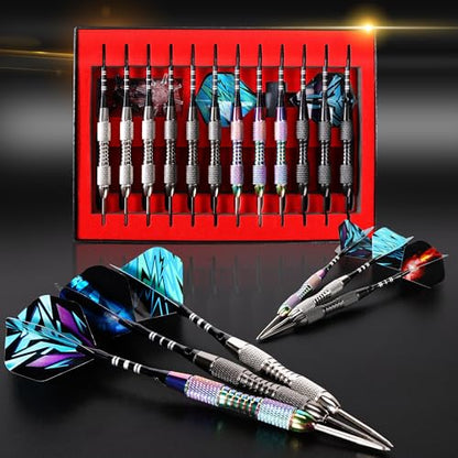 WINSDART Steel Tip Darts 12 Pack Set with Nonslip Iron Barrel Aluminum Dart Shafts and Flights Darts Sharpener an Gift Box - color: Multicolor 3-Darts-I