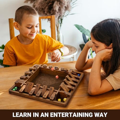 ropoda 14 Inches 4-Way Shut The Box Game (2-4 Players) for Kids & Adults (4 Sided Large Shut the Board Game Wooden, 8 Dice) – Vintage Style,Close the Box Game,dice Game