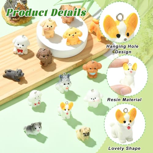 Stiesy 20 Pcs Dog Charms Resin 3D Animal Charm Cute Pet Doggy Dangle Charms for Jewelry Making Bracelet Crafting - color: Dog-20pcs--20 style