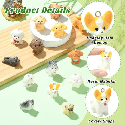 Stiesy 20 Pcs Dog Charms Resin 3D Animal Charm Cute Pet Doggy Dangle Charms for Jewelry Making Bracelet Crafting - color: Dog-20pcs--20 style