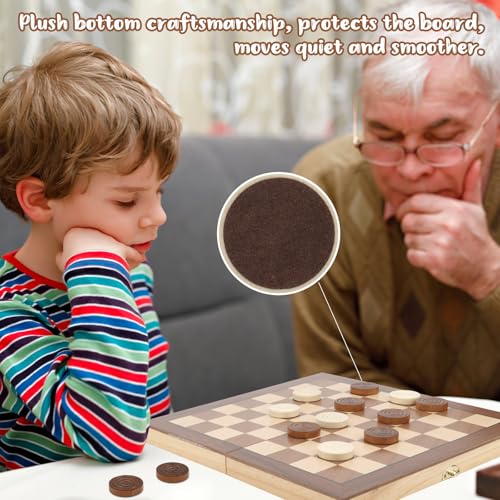 Wooden Checkers Pieces Only, 24 Wood Checkers Pieces with Storage Bag, Premium Wood Pieces for Backgammon, Ideal for Replacement or Spare Pieces (1.26”Diameter -Brown&Burlywood)