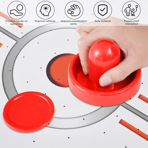Air Hockey Pushers and Air Hockey Pucks, Indoor Games Goal Handles Paddles Replacement Accessories Set for Game Tables Equipment - color: Black-Red