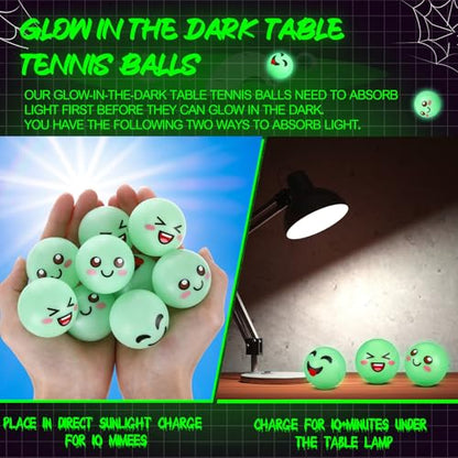 24 Pcs Glow in The Dark Table Tennis Balls Christmas Luminous Emotion Bouncy Balls Glowing Halloween Party Supplies Goodie Bag Fillers Cat's Fun Playmate for Holidays Outdoor Indoor