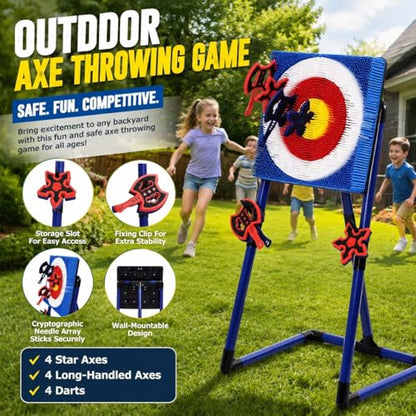 Axe Throwing Bristle Target with 4 Axes, 4 Ninja Stars and 4 Darts, Axe Throwing Game for Backyard, Indoor & Outdoor, Yard Games, Carnival Camping Games