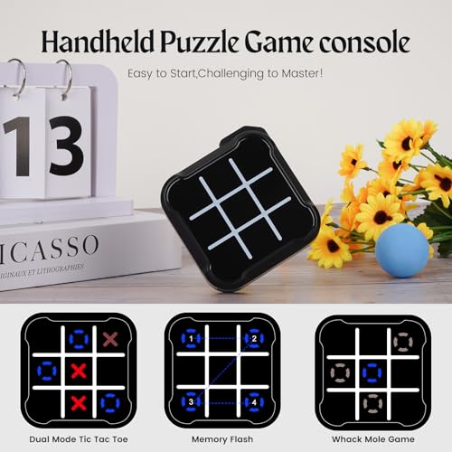 Tic Tac Toe, 4 in 1 Handheld Educational Game Machine, Electronic Tic Tac Toe Game for Education and Memory Growth, Home, Toy Board Game for Kids and Adults (Black) - color: Black