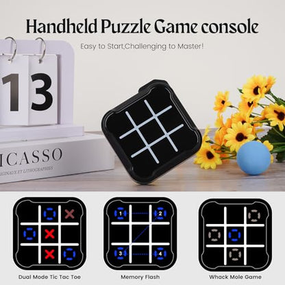 Tic Tac Toe, 4 in 1 Handheld Educational Game Machine, Electronic Tic Tac Toe Game for Education and Memory Growth, Home, Toy Board Game for Kids and Adults (Black) - color: Black