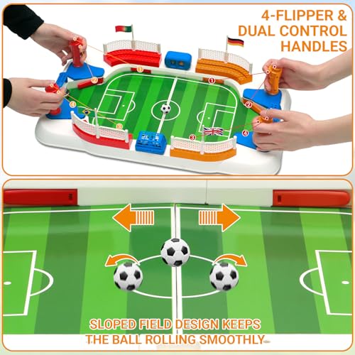 Tabletop Soccer Game for Kids, Mini Foosball Desktop Soccer Shootout Game with Dual Controls, Sound Effects & Scoreboard, Interactive 2-Player Family Game, Educational Toy for Boys Girls