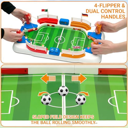 Tabletop Soccer Game for Kids, Mini Foosball Desktop Soccer Shootout Game with Dual Controls, Sound Effects & Scoreboard, Interactive 2-Player Family Game, Educational Toy for Boys Girls
