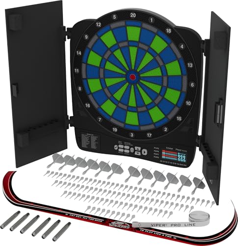 Fat Cat Rega Electronic Dart Board with LED Lights, Electric Dart Board Cabinet for Adults, 13.5" Soft Tip Dart Board, 48 Games