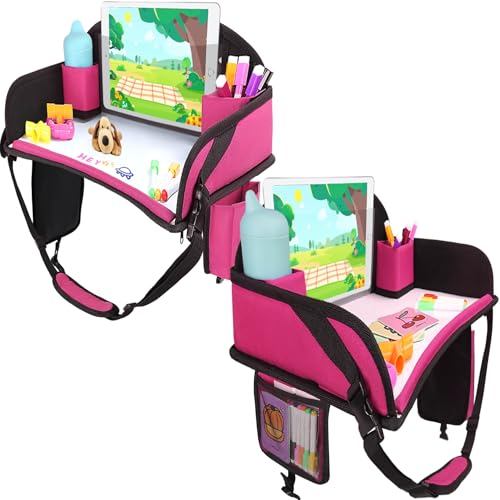 Kids Travel Tray for Airplane - Toddler Car Seat Table Tray, Road Trip Essentials for Boys & Girls, Carseat Lap Desk for Kids Road Trip Activities (Pink-2PCS) - color: Pink-2PCS