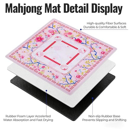 31.5 Inch Mahjong Mat for Table with Dice,2026 Mah jongg Card & Bag,Pink | Non Slip Noise Reduction Waterproof Travel Mahjong Mat for Poker Dominoes Game Night Gift for Women Mom Christma Mother’s Day - color: Pink