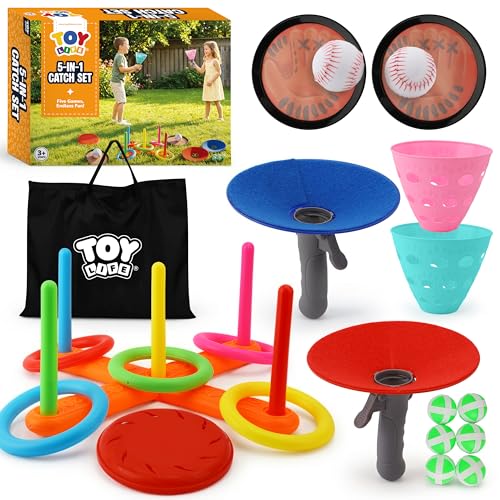TOY Life Toss and Catch Ball Game 5-in-1 Set for Kids, Sticky Ball Catch Set with Mitts and Balls, Ring Toss, Outdoor&Yard Games, Beach Games for Toddlers Ages 2-4 3-6, Throwing Toys