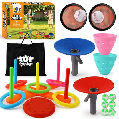 TOY Life Toss and Catch Ball Game 5-in-1 Set for Kids, Sticky Ball Catch Set with Mitts and Balls, Ring Toss, Outdoor&Yard Games, Beach Games for Toddlers Ages 2-4 3-6, Throwing Toys