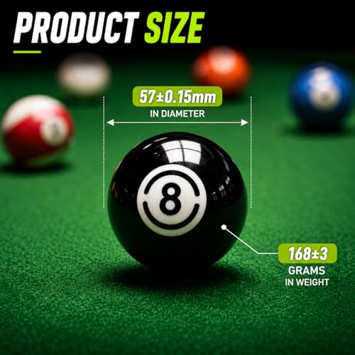 HMQQ 2 1/4" Replacement 8 Ball for Pool Table, Regulation Size Professional Resin Billiard Ball, Durable Glossy Finish, Single Black Pool Ball - style: Black 8