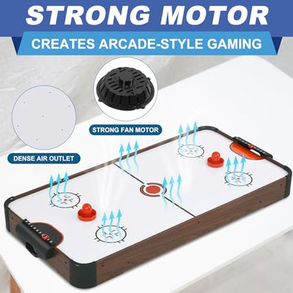 40in Tabletop Air Hockey Table, Portable Arcade Game Table for Kids and Adult, Indoor Game Table w/ 2 Pucks, 2 Pushers, Electronic Motor Fans for Game Room、Family Recreation (Dark Woodgrain)