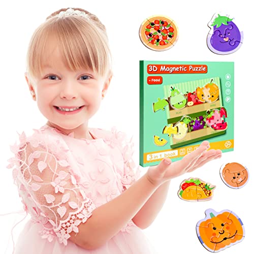 Magnetic Food Puzzles for Toddlers, Travel Toys for Kids 3-5 | toddler restaurant toys for Boys & Girls Learning Magnet Gift for Road Trip Activities Toy - style: Food