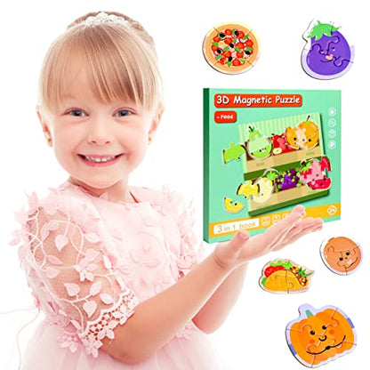 Magnetic Food Puzzles for Toddlers, Travel Toys for Kids 3-5 | toddler restaurant toys for Boys & Girls Learning Magnet Gift for Road Trip Activities Toy - style: Food