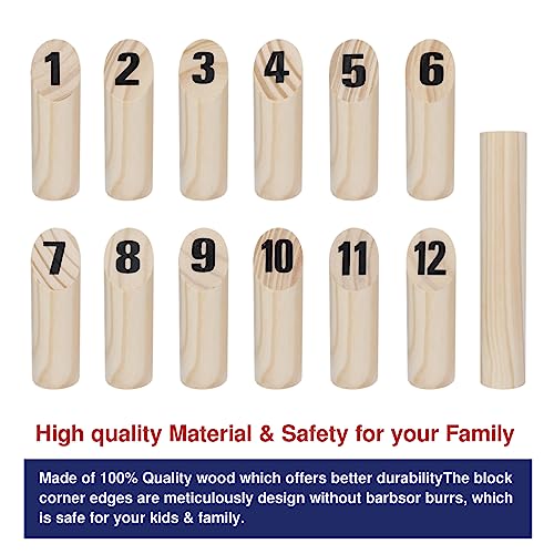 Wooden Throwing Game Set, 12 Numbered Block Tossing Game with Wooden Box, Outdoor Backyard Game for Kids Adults Family, Floor Games for Lawn Beach Park