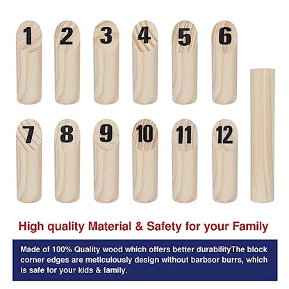 Wooden Throwing Game Set, 12 Numbered Block Tossing Game with Wooden Box, Outdoor Backyard Game for Kids Adults Family, Floor Games for Lawn Beach Park