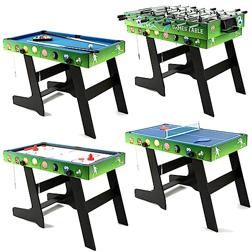 4in1 Portable Multi Game Table Combination Set Kids Childrens Family Home Play Room Archery air Hockey Pool Billiards Foosball Table Tennis Combo Green