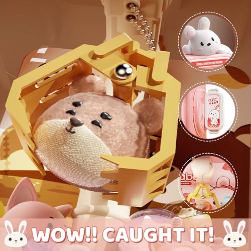 Rabbit Claw Machine - Mini Vending Machine with Lights and Music, Candy Machine Dispenser for Kid Ages 3+, Electronic Kids Claw Machine Game for Birthday Party Includes 10 Plush Toys - color: Pink