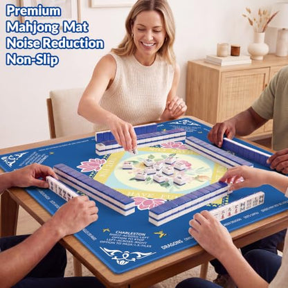Mahjong Mat - 31.5" x 31.5" Anti-Wrinkle Mahjong Mat for Table, Anti Slip Noise Reduction Gaming Mat with Carrying Bag, for Mahjong/Board Games/Poker/Dominoes/Card Games (Blue) - color: Blue