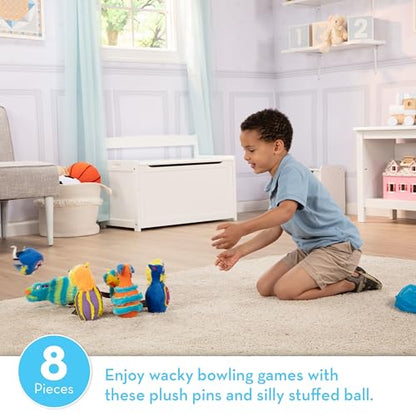 Melissa & Doug Fuzzy Monster Bowling Pins and Ball with Mesh Storage Bag - 8 Pieces Toddler Plush Indoor Bowling Set, for Toddlers and Kids Ages 2+
