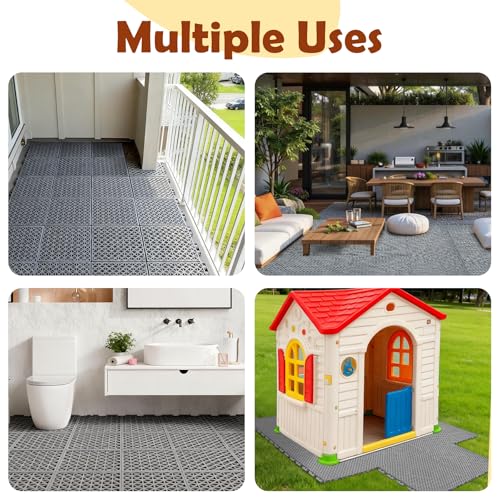 Wibeelee 14 PCS Interlocking Outdoor Playhouse Mats 36 X 48 Inches Waterproof Non-Slip Plastic Tiles, Playground Activity Pad for Indoor and Outside Game