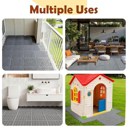 Wibeelee 14 PCS Interlocking Outdoor Playhouse Mats 36 X 48 Inches Waterproof Non-Slip Plastic Tiles, Playground Activity Pad for Indoor and Outside Game