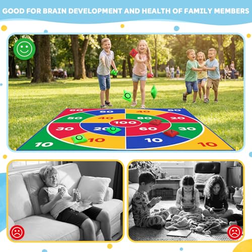 2-in-1 Giant Tic Tac Toe Game Bean Bag Toss Games, 4.5FT Double-Sided Large Tic Tac Toe Game with 10 Pcs Bean Bags, Outdoor Games for Adults and Family Lawn Yard Carnival Field Day Party - color: Colorful
