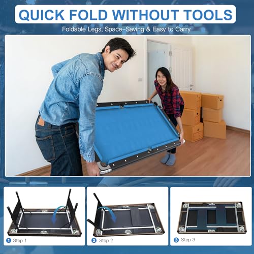 3 in 1 Billiard Table, 64" Folding Pool Table with Ping Pong Table and Dining Top, Multi Game Table Includes Billiard Accessories and Tennis Paddles for Family Game Room, Basements - color: Blue