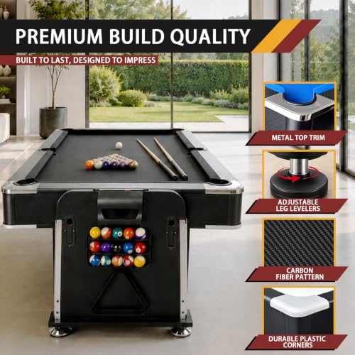 4-in-1 Multi Game Table – Pool Table,Air Hockey Table,Ping Pong Table & Dining Table Combo with Flip-Top Design,Includes Full Accessories.7ft Billiard Tables for Living Room,Bar,and Game Room. - color: Black