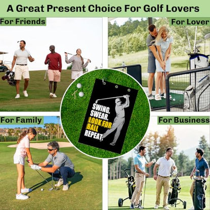 Swing Swear Look for Ball Repeat Microfiber Golf Towel, Funny Golf Towels for Bag with Clip, Birthday Retirement Gifts for Men Women Golfer Grandpa Dad Mom Friend Golfer GolfFans, 16x24 Inch - color: Swing Swear Repeat Golf