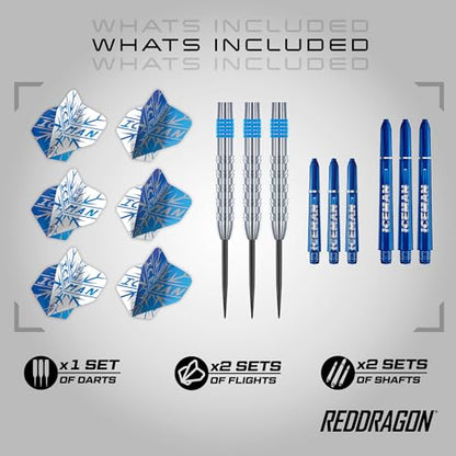 RED DRAGON Game On Professional Player Series Steel Tip Darts Set - Stainless Steel Darts with VRX Shafts & Flights - Available in Iceman, Coolhand & Snakebite Styles - style: Iceman