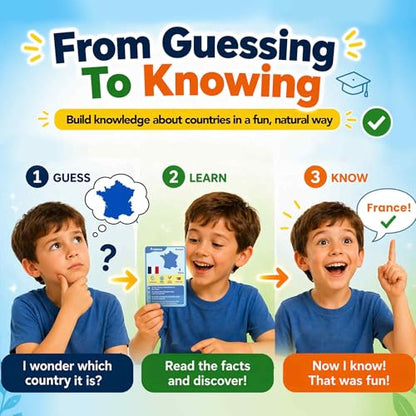 Quokka Who Guess It Better Countries – Educational Game with Visual Clues, Geography Learning Card Set, 50 Cards, Screen-Free Travel Game for Kids Ages 6+ - color: World
