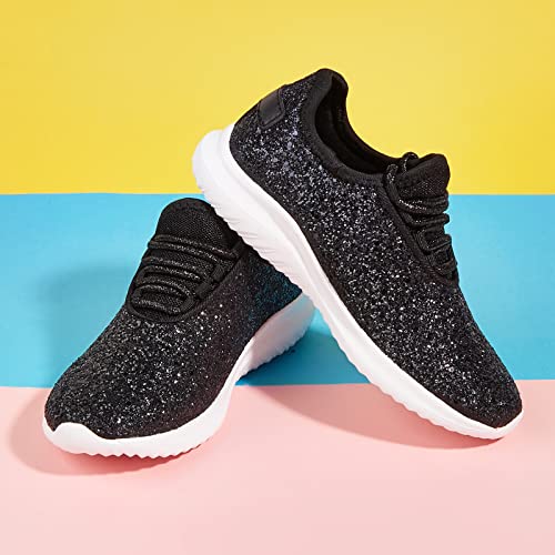 K KIP WOK Girls Glitter Sneakers Sparkle Slip On Walking Shoes for Kids/Children Breathable Running Sneakers - color: Black, size: 10 Toddler