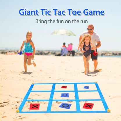 CWLAKON Giant Tic Tac Toe Bean Bag Toss Games, Potato Sack Race Bags, Egg Spoon Relay, 3 Legged Race Bands, Lawn Yard Backyard Carnival Field Day Game for Kids & Adults