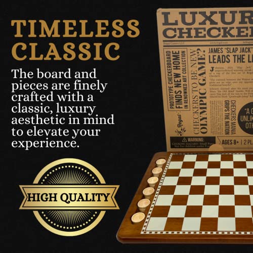 Regal Games Luxury Checkers Board Game for Adults & Kids - Classic Wooden Board Game Set with 24 Checkers Pieces - Travel and Portable Table Games (Ages 8+)