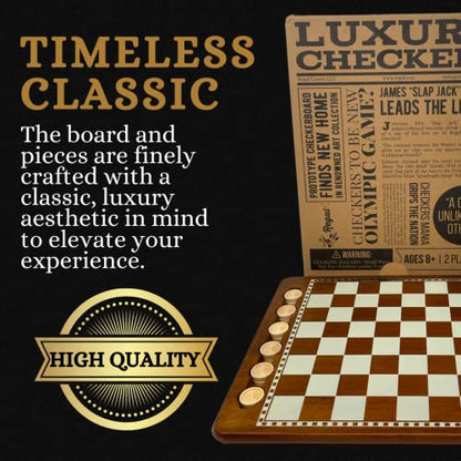 Regal Games Luxury Checkers Board Game for Adults & Kids - Classic Wooden Board Game Set with 24 Checkers Pieces - Travel and Portable Table Games (Ages 8+)