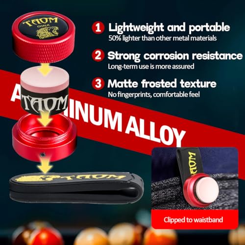 TAOM Upgrade Pool Chalk Holder Round Shaped Practical Tool Billiards Accessories Magnetic Mini Chalk Tip Case Container Round Box Billiards,Cue Tip Tool Scuffer Shaper - color: 1-Gift Set-Red with Pyro Pink