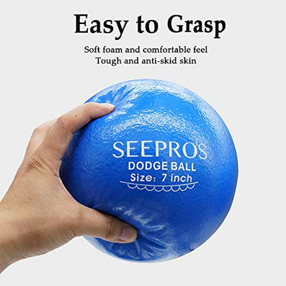 Foam Dodgeball Set - Soft Skin, Low Bounce, Set of 6 with Mesh Storage Bag for Kids and Adults - style: 7 Inch