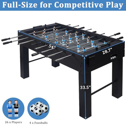 54 Inch Full Size Regulation Foosball Table | Competition Sized Arcade Soccer Game Table for Home, Office or Game Room - Includes 4 Balls, 2 Cup Holders