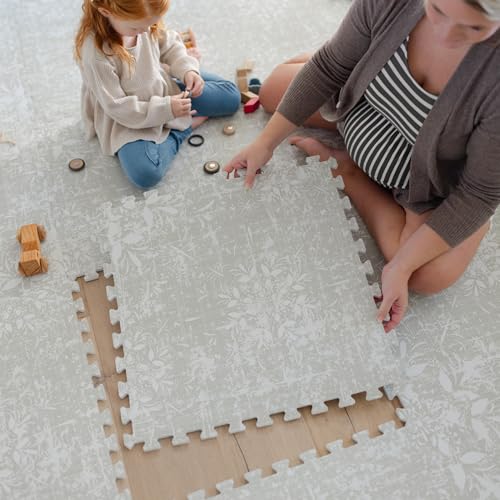 Little Landings Baby Play Mat for Floor - Eden (6x6ft) - Premium EVA Foam Play Mat for Babies & Toddlers (Ages 0-5+) - Non-Toxic Playmat for Tummy Time, Crawling & Playroom - Stylish & Comfortable - color: Eden - Sage Green, size: 6x6 ft