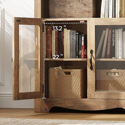 LINSY Bookshelf with Doors, 6 Shelf Bookcase Tall Bookshelves, 73" Farmhouse Book Shelf with Storage Cabinet, Wood Book Shelves for Living Room, Bedroom, Office, Rustic Brown - color: Brown