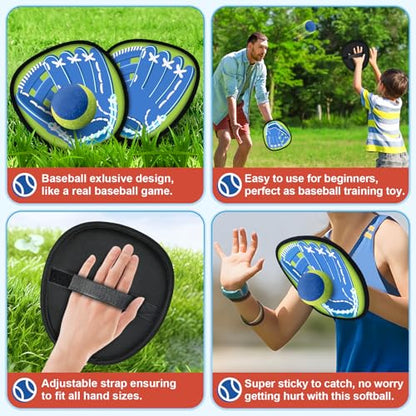 Ellinjan 4 Packs Catch Ball Game Set, Baseball Training Glove, Outdoor Toys, Summer Pool Beach Yard Backyard Camping Sports Play Toy Games for Toddlers Kids Teens Adults Family Game, Fun Ideal Gifts