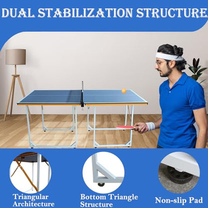 6ft Mid Size Table TTable Foldable Portable Ping Pong Table Set for Indoor Outdoor Games with Net, 2 Table TPaddles and 3 Balls